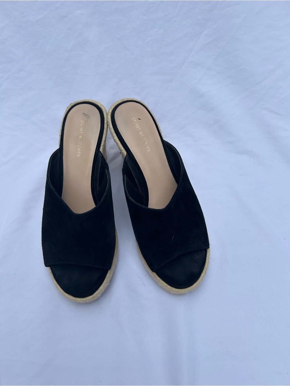 Stuart Weitzman Black Suede Espadrille Wedge Slides size 9 - Picture 9 of 11